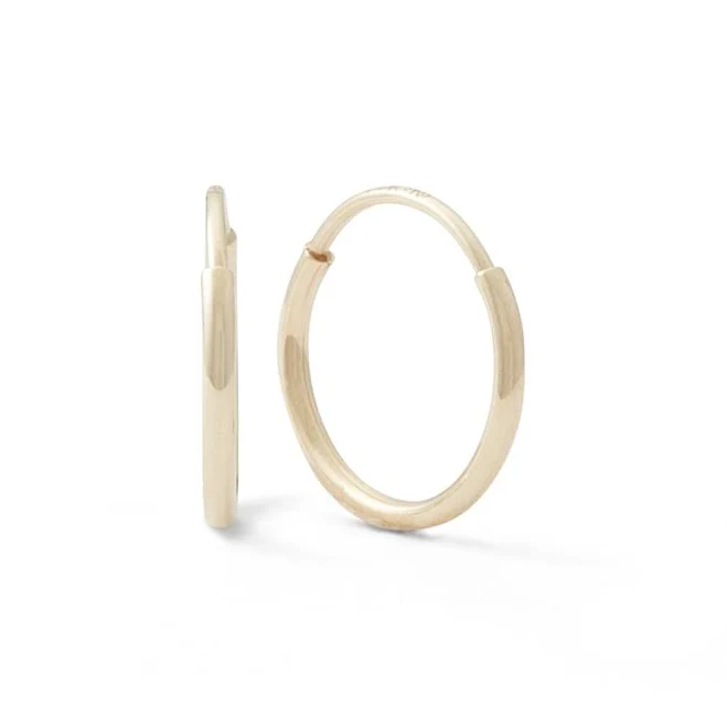 14K Tube Hollow Gold Continuous Hoops