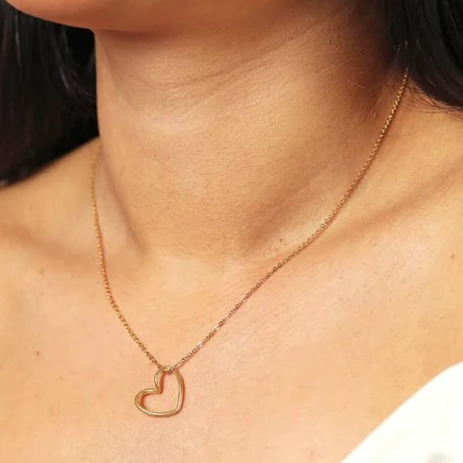 Lisa Angel Organic Shape Stainless Steel Heart Outline Pendant Necklace