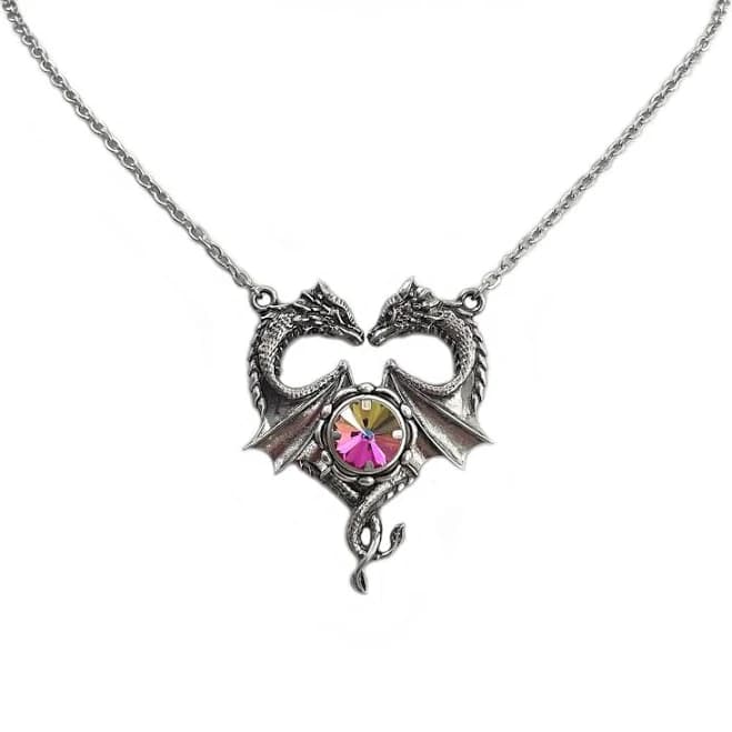 Gothic Dragon Heart Kiss Wing Pendant Necklace