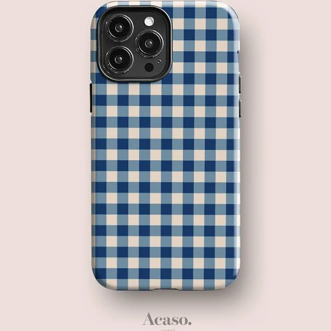 Blue Plaid Phone Case for iPhone 14, iPhone 13 Pro, iPhone 12, Pixel 8 Pro, Galaxy S24 & More Unique Designs