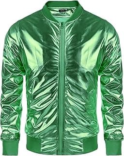 Men's Metallic Jacket 70s Disco Dance Party Costume Shiny Varsity Zipper Baseball Bomber Jacket