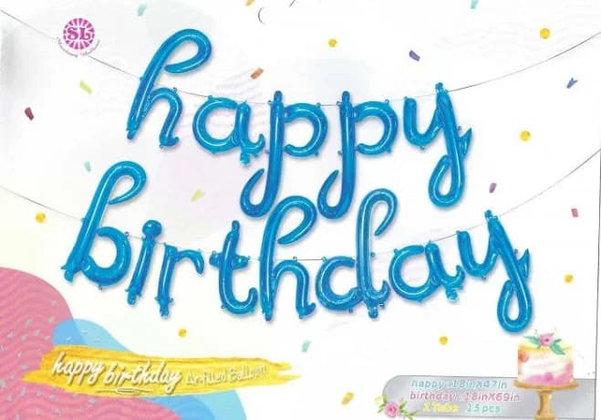 16" Airfill Only Happy Birthday Blue Foil Balloons Kit