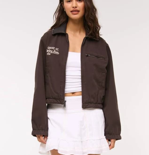 Abercrombie & Fitch Women's Cropped Twill Trucker Jacket