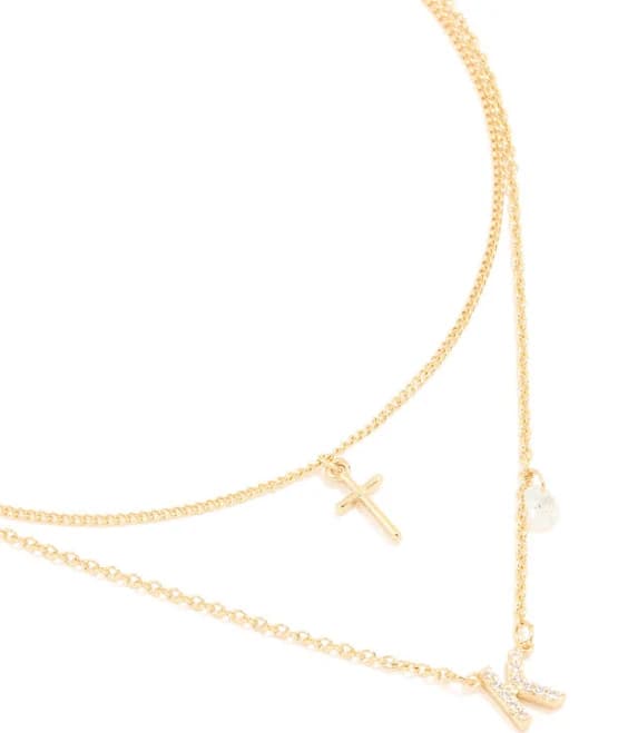 Lovisa Gold Plated Cubic Zirconia Cross Letter K Necklace