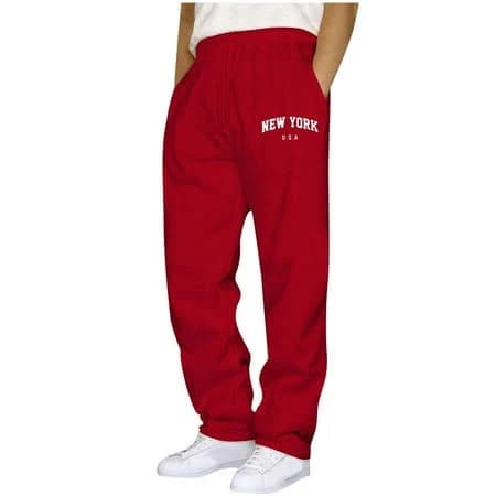 Frsasu Men's Letter Graphic Baggy Sweatpants Drawstring Waist Low Rise Y2k Sweat Pants with Pockets Red, Size: Large