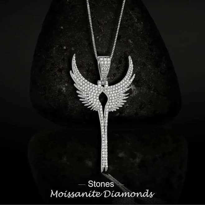 Moissanite Icedout Angel Wings Pendant Necklace