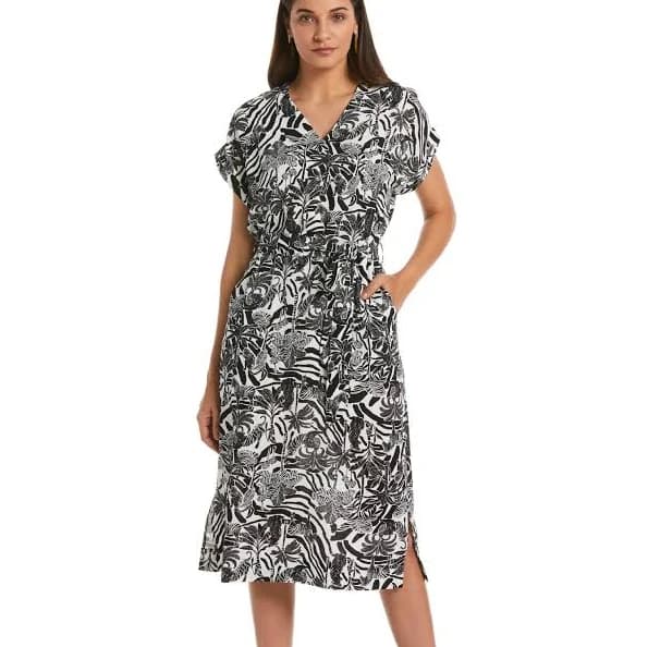 Ella by Rafaella Women's Zebra Print V-Neck Midi Dress