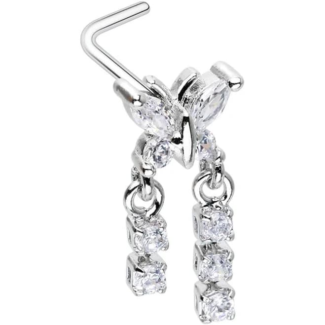 Stainless Steel Butterfly CZ Crystal Nose Stud