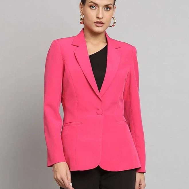 Women Hot Pink Notched Collar Formal Blazer XS
