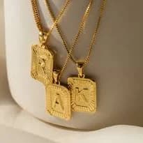 Initial Rectangle Pendant Necklace - 18K Gold / Z
