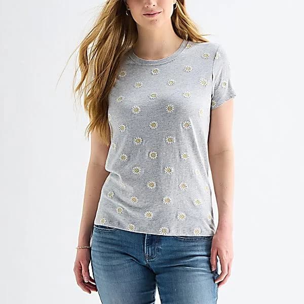Lucky Brand Women's Daisy All Over Embroidered Cotton Tee