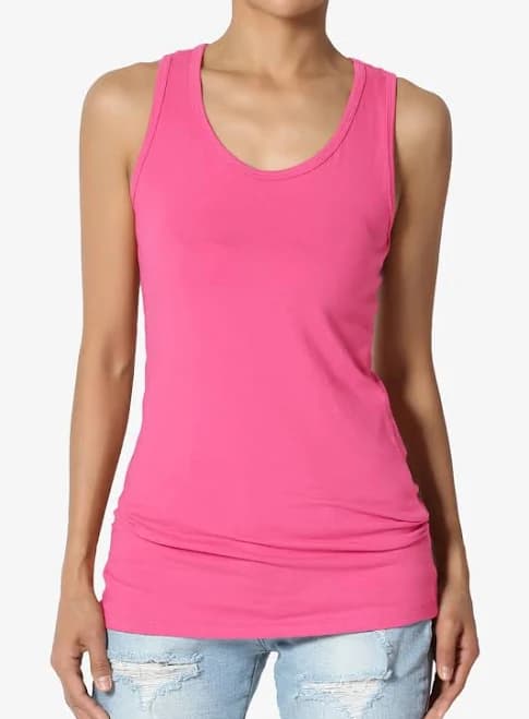 Basic Scoop Neck Racerback Stretch Cotton Tank Top Sleeveless Tee