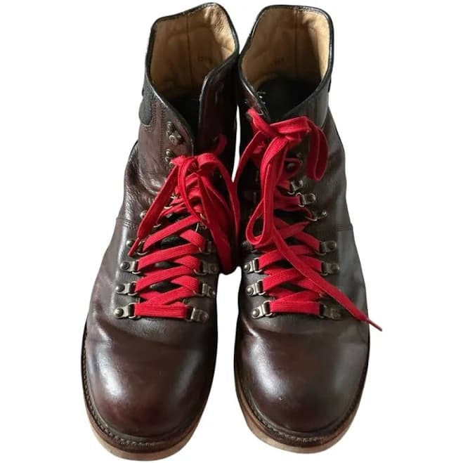 Frye Shoes | Vintage Man Frye Brown Leather Boots With Red Laces Size 13d Moto | Color: Brown | Size: 13 | Fashionfun46's Closet