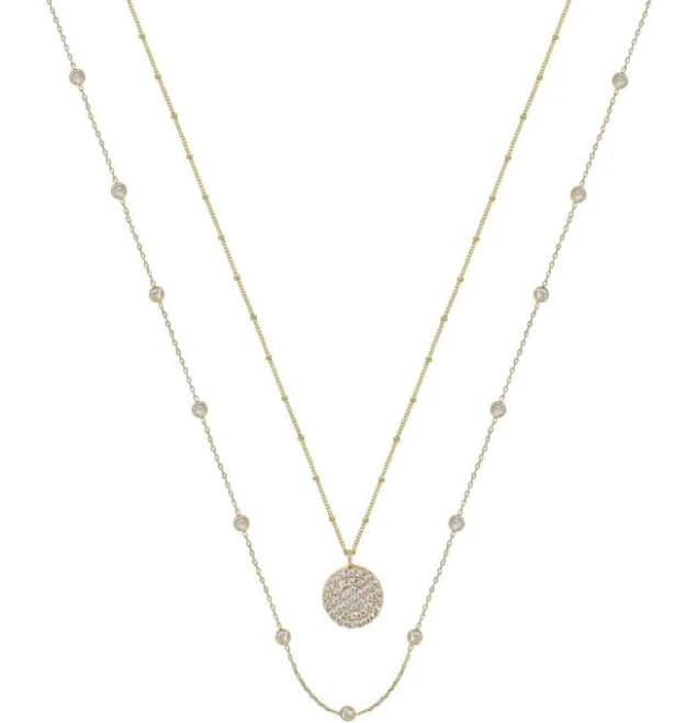 Ettika 18k Gold Plated Crystal Disc Layered Necklace Set