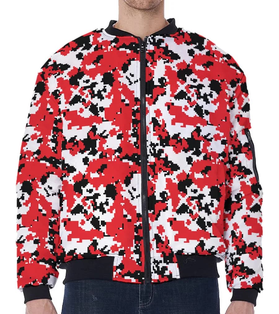 Zip Sleeve Digital Camo Print Bomber Jacket