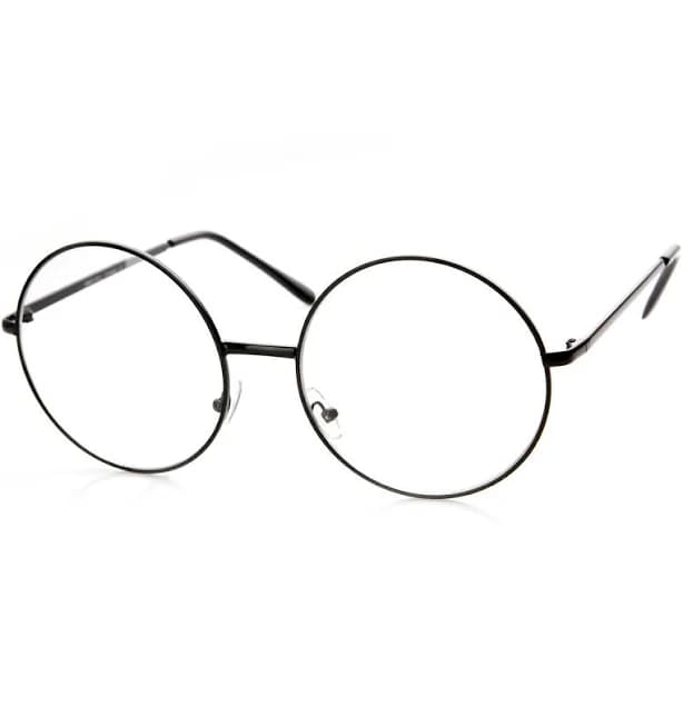 Large Oversized Metal Frame Clear Lens Round Circle Eye Glasses - Black