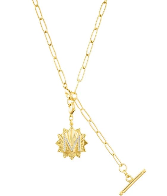 Adornia Women's 14k Gold Plated Adjustable Paperclip Lariat Necklace with Crystal Initial