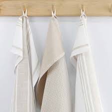Set of 3 Taupe Porter Slub Waffle Cotton Kitchen Towels