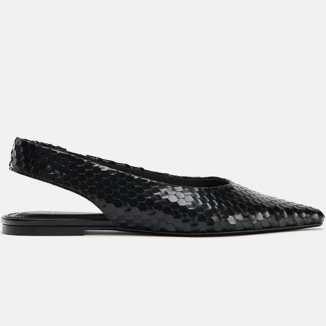 Zara Women's Pointed Leather Slingback Ballet Flats