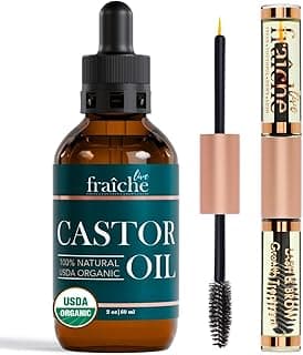Live Fraiche Organic Castor Oil Lash Serum for Hair Growth, Eyebrow Eyelash Growth Serum, 100% Pure Cold Pressed Hexane Free (2oz Glass Bottle + FILLED Mascara Tube)