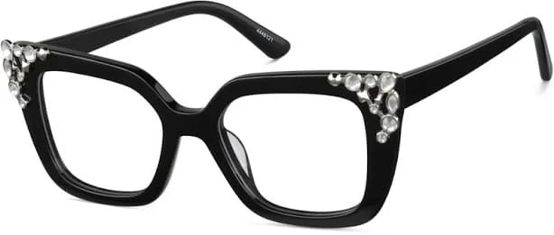 Zenni Women's Vintage Cat-Eye Glasses Jet Black Plastic Full Rim Frame, Universal Bridge Fit, Spring Hinges, Blokz Blue Light Glasses, 4446121