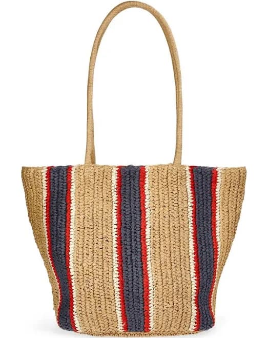 Time and Tru Striped Straw Tote Handbag
