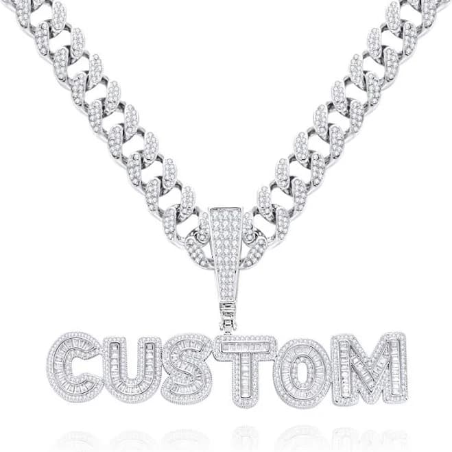 Custom Letter Pendant Necklace with Bling Cuban Link Chain