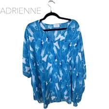 Adrienne | Tops | Adrienne Gorgeous Blue And White Design Blouse Size Small | Poshmark