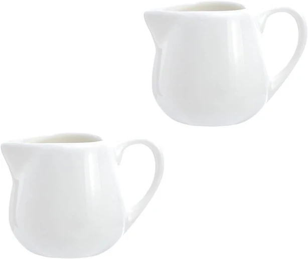 CHOOLD 2 pcs Mini Ceramic Creamer with Handle Coffee Milk Creamer Pitcher White 15 oz