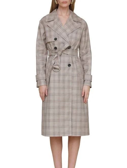 AVEC LES FILLES Women's Plaid Trench Coat