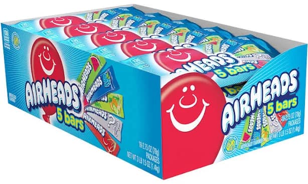 Airheads Candy Assorted Full Size Bars per Pack (Box of 18 Packs)