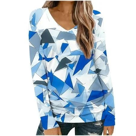 Women's Casual V-Neck Loose Fit Graphic Print Tunic