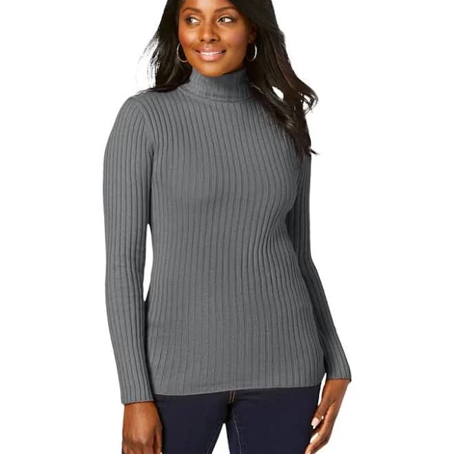 Jessica London Women's Ribbed Cotton Turtleneck Sweater