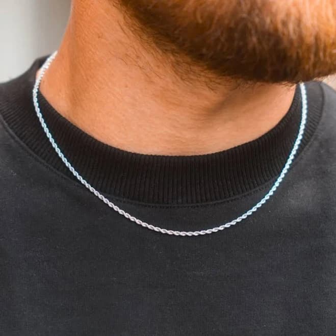 Twistedpendant Men's Minimalist Silver Rope Chain Necklace