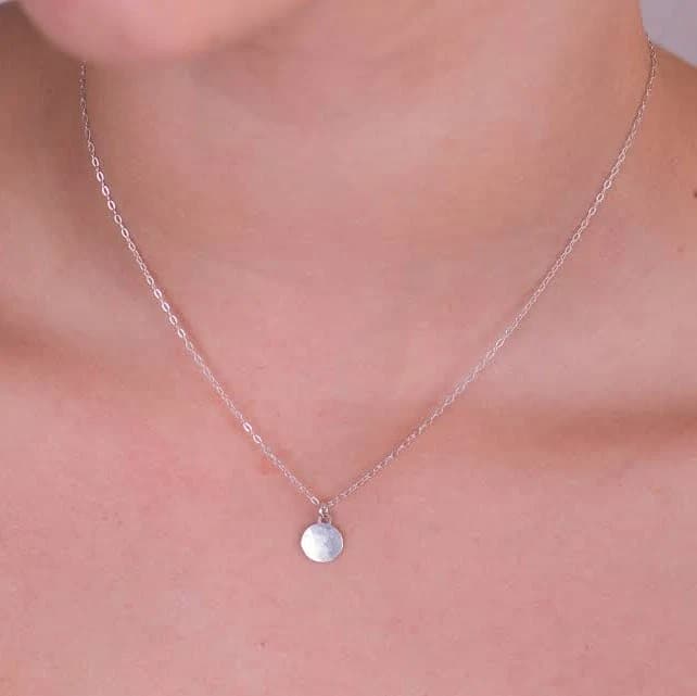 Dainty Hammered Silver Disc Necklace