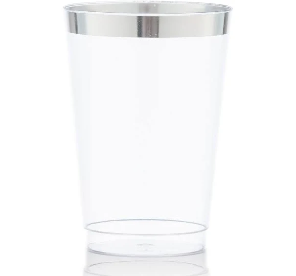 Posh Setting 12 Oz Clear Plastic Tumblers With Silver Rim