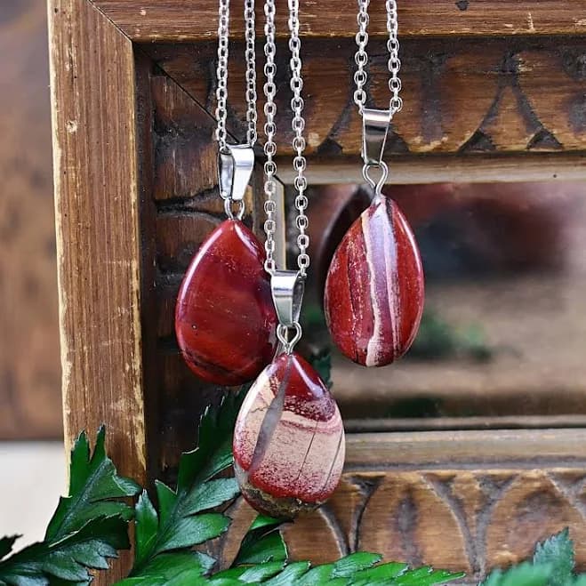 Silver Plated Teardrop Jasper Necklace