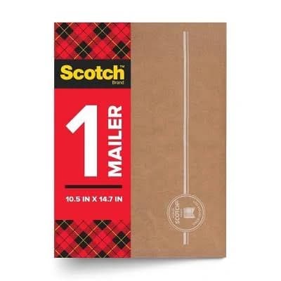 Scotch 10.5"x14.7"Curbside Recyclable Mailer Size 5: Self-Adhesive Padded Shipping Envelopes, Tan