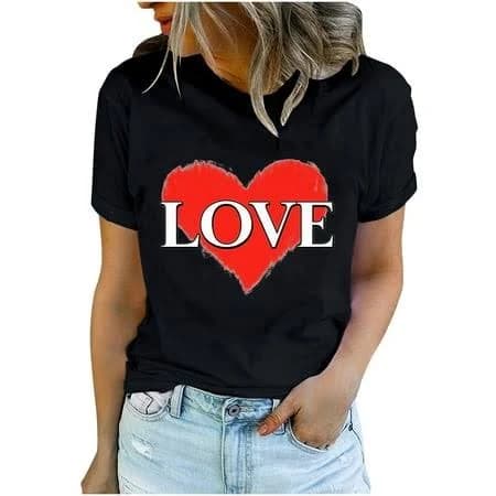 Women's Love Heart Graphic Short Sleeve Crewneck T-Shirt
