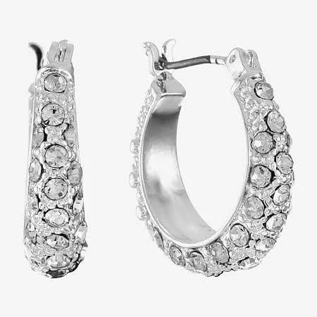 MONET JEWELRY Monet Silver-Tone Pavé Crystal Hoop Earrings
