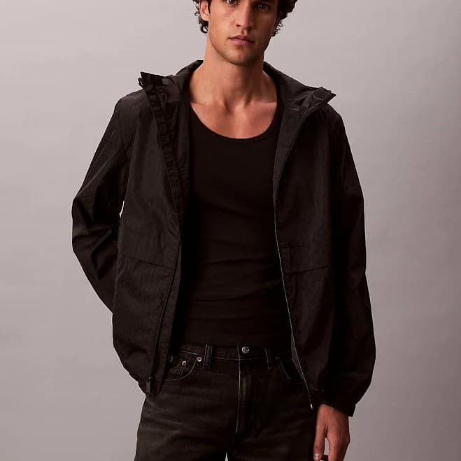 Calvin Klein Men's Allover Emblem Logo Windbreaker Jacket