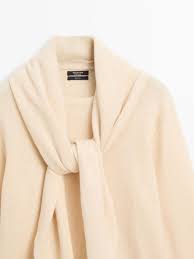 Knit sweater with scarf detail · Cream · Sweaters | Massimo Dutti