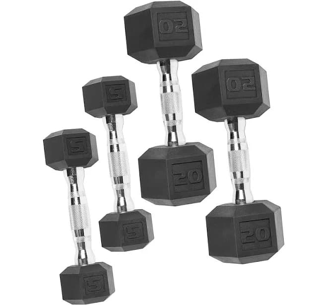 CAP 150 lb Rubber Hex Dumbbell Weight Set with Rack