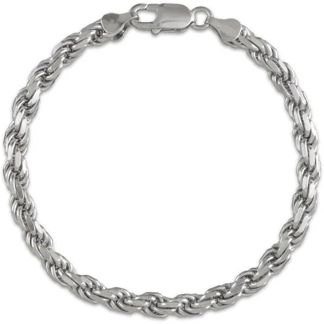 Sterling Silver Diamond-Cut Rope Chain Bracelet