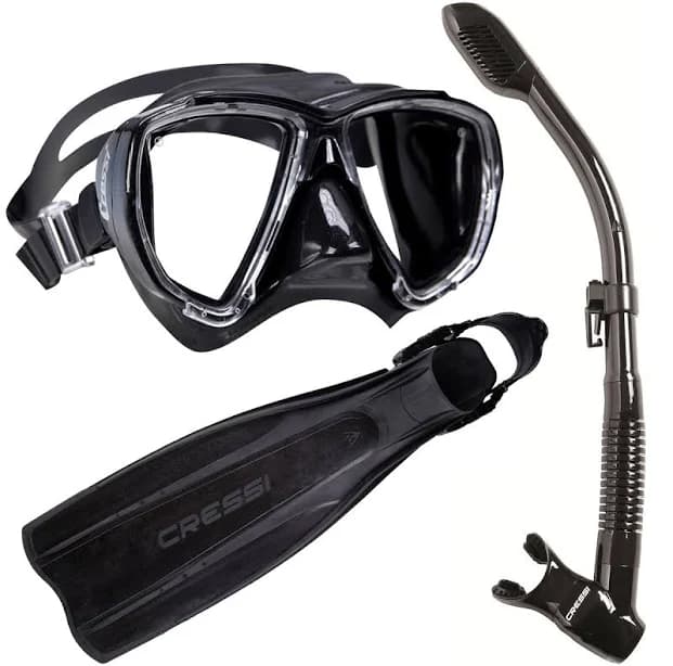 Cressi Big Eyes Black Skirt Mask with Pro Light Fins and Supernova Dry Snorkel