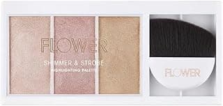 FLOWER Beauty By Drew Barrymore Shimmer + Strobe Highlighting Palette - Glowing Bronzer Powder Kit For Face + Blendable Coverage - Skintones + 3 Enhancing Colors - Champagne Shimmer