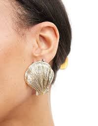 ASOS DESIGN stud earrings with shell design in gold tone | ASOS