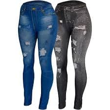 CLOYA Women's Denim Print Fake Jeans Seamless Fleece Lined Leggings, Full Length (Small - Medium, Black) at Amazon Women's Jeans store
