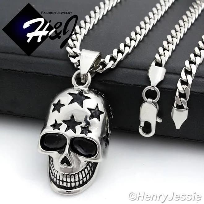 18"-36" Stainless Steel 3D Skull Head Pendant Necklace
