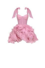 Milla | Danceable mini with ruched flower appliques, Garden of Eden | Women's Pink Mini dresses | Seezona
